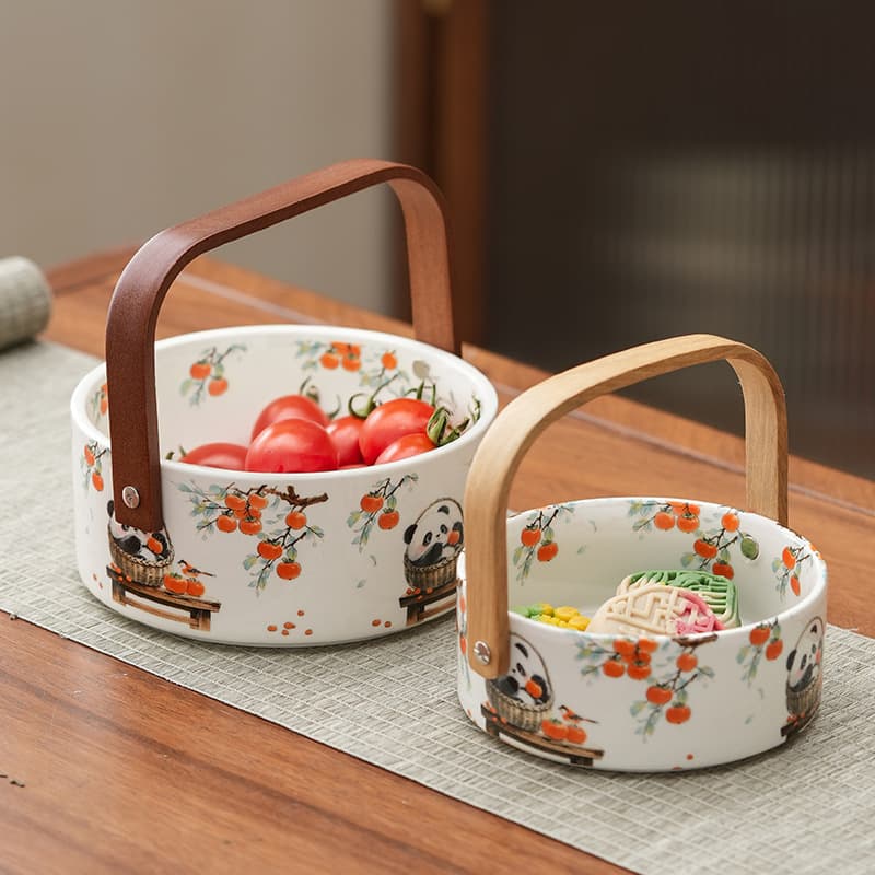 Creative ceramic portable fruit basket outdoor camping snack fruit cut storage basket afternoon tea snack display basket wholesale