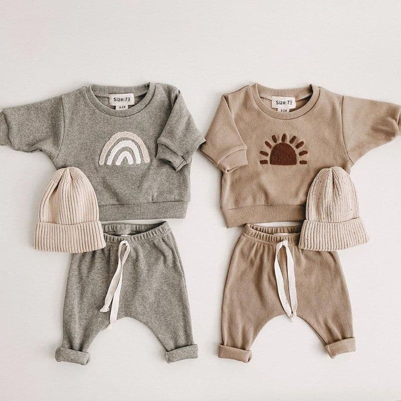 Newborn Baby Set Spring/Autumn European and American Style Sun Rainbow Letter Long Sleeve Sweatshirt and Pants