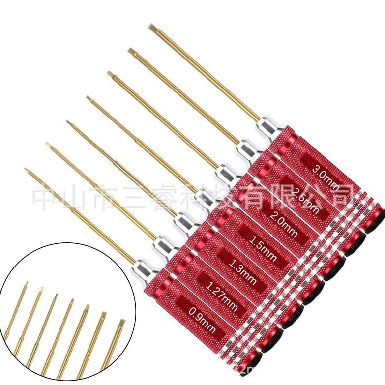 Red round handle RC model titanium coated internal hex screwdriver 1.5/2.0/2.5/3.0, RC tool 7-piece set.