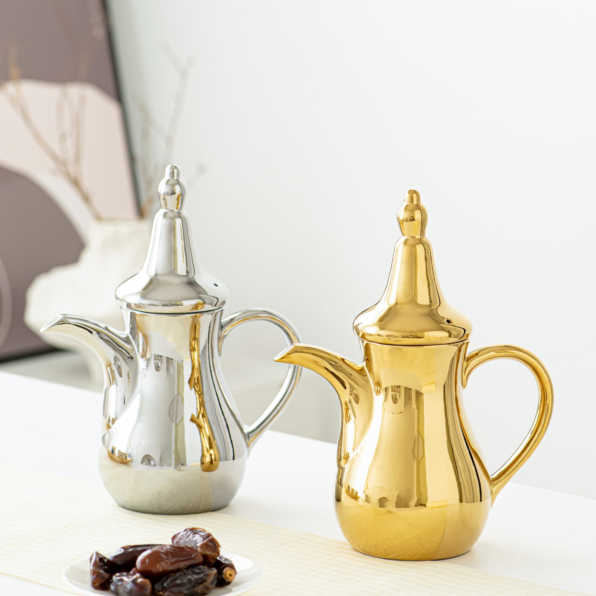 FCM Middle East Hot Selling Electroplated Luxury High-End Dallah Authentic Arabic Ceramic Coffee Pot and Kettle Set