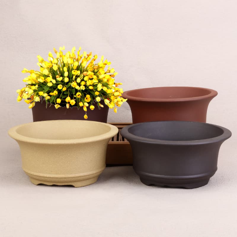 Cross-border Purple Clay Ceramic Succulent Bonsai Pot Office Desktop Calamus Round Potted Plant Vase Factory Wholesale