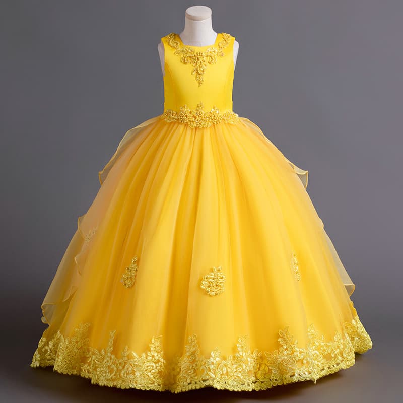 Children's Princess Dress Summer Style Wedding Gown Dress for Older Girls Performance Wear Long Puffy Train Dress Flower Girl Attire