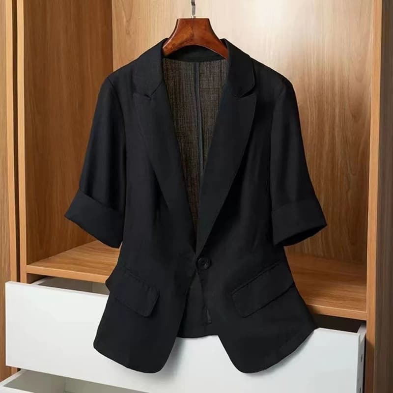 Thin Blazer Jacket for Women 2025 Summer New Style Petite Slim Fit Short Sleeve Suit Top