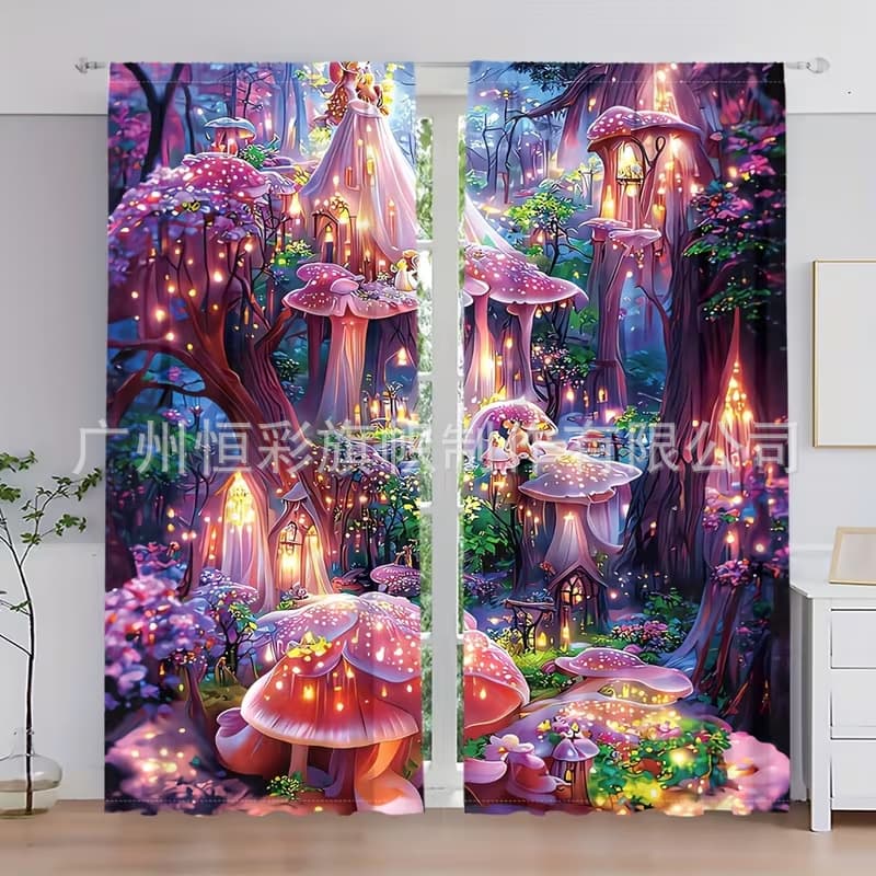 Cross-Border Hot Seller TEMU Shein Amazon Curtains Multi-Theme Custom Digital Print Polyester Decorative Curtains