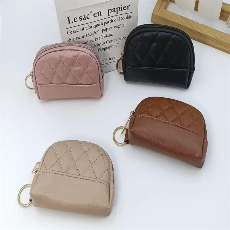 Diamond Pattern Coin Purse, Compact Mini Zipper Card Holder, Key Bag, Simple Short Wallet, Solid Color, Multi-Functional Storage