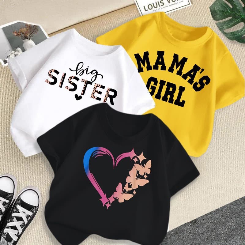 Summer Girls' Short-Sleeve Cotton T-Shirt 2026 New Model Children's Cartoon Print Top Girls' Half-Sleeve Trendy Children's Clothing