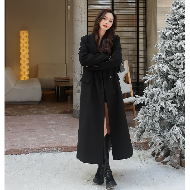 Winter New Large Size Women's Long Trench Coat Blazer Jacket for Plus Size up to 200 lbs, British Style Cotton-Padded Coat AA029