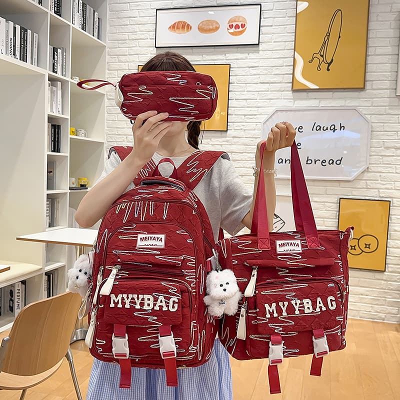 Student Backpack for Girls, Elementary, Middle, and High School Three-Piece Set, College Student Backpack Large Capacity Girls Double Shoulder Bag