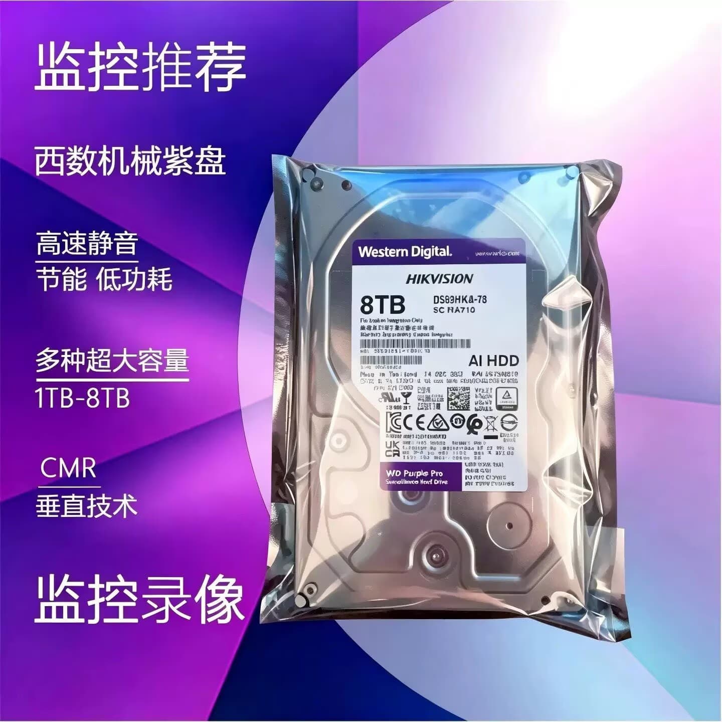 WD Western Digital 4TB Mechanical Hard Drive for Surveillance Video Storage, 8TB Surveillance Video Recorder Dedicated Purple Disk 1TB 2TB 6TB