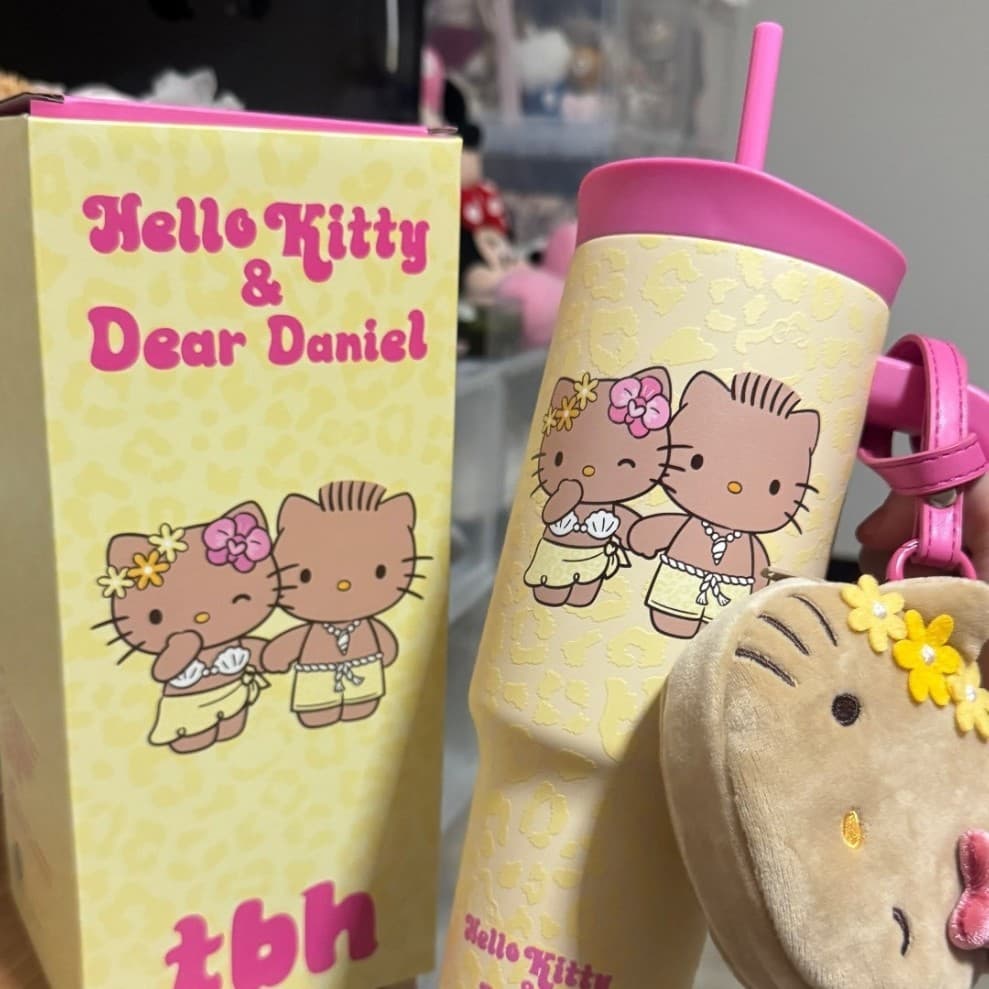 Beastie Ouyang Nana Same Style Yellow Leopard Hello Kitty Giant Insulated Straw Stainless Steel Water Cup
