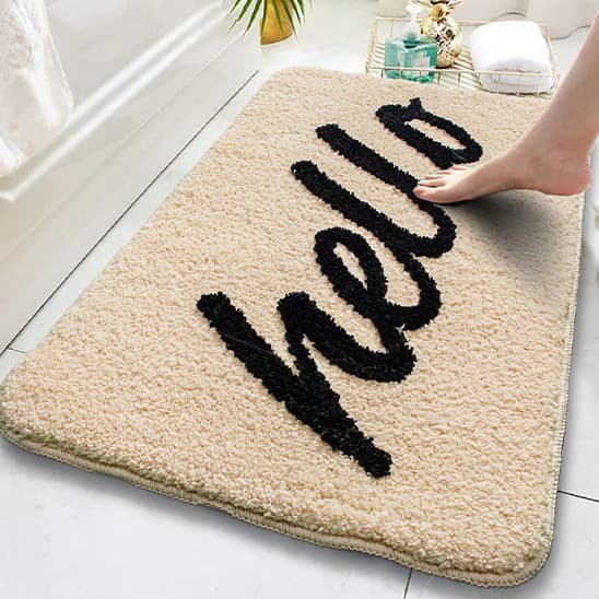 Simple Letter Flocking Carpet Anti-Slip Entrance Mat Bathroom Absorbent Quick Dry Washable Machine Washable Home Use Rug