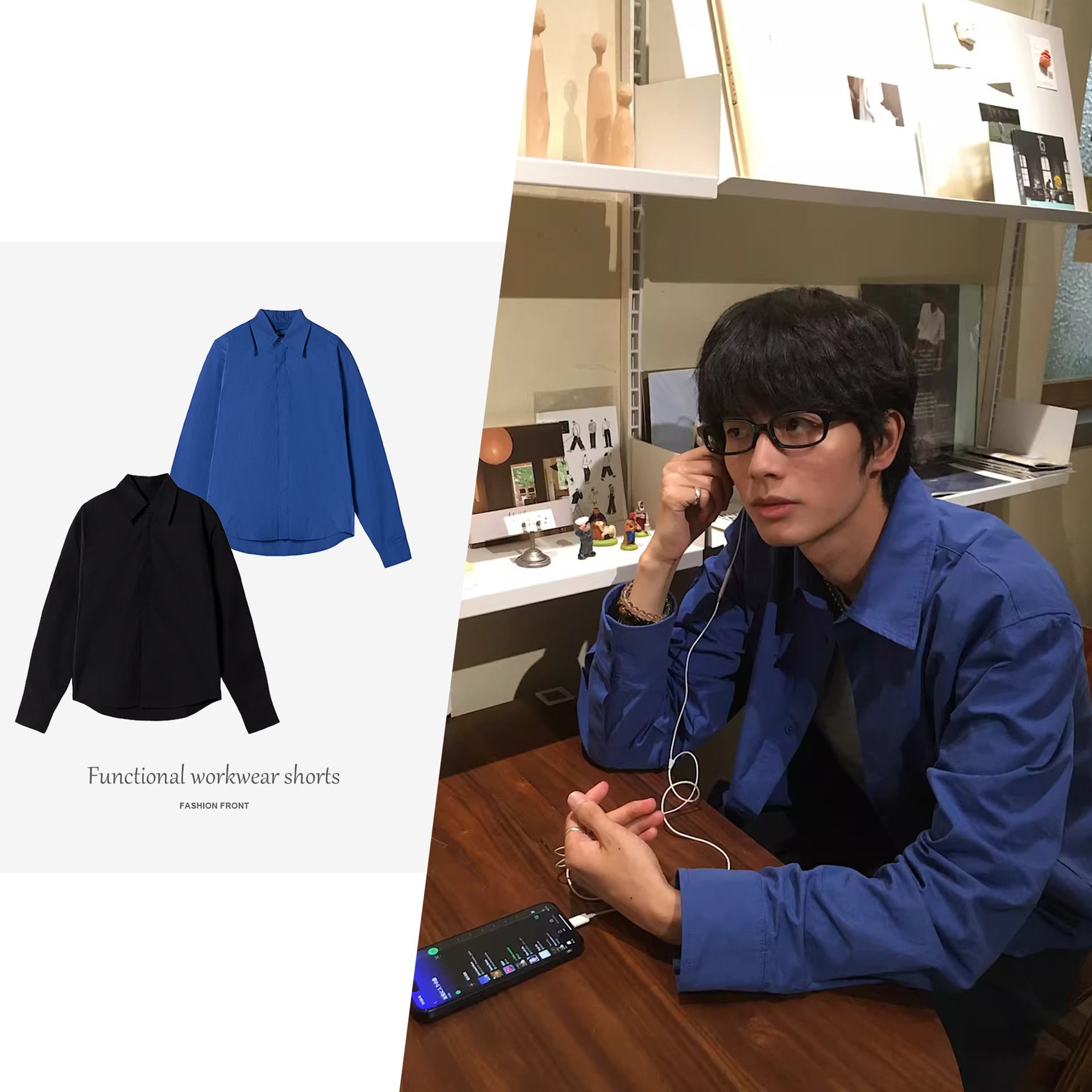 【Jmwh】Basic Loose-Fitting Versatile Blue Long-Sleeve Shirt with a Structured Design for Men and Women, Men's Spring Shirt