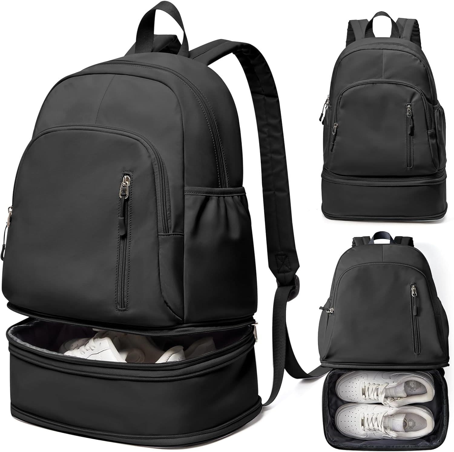 Small Gym Bag with Shoe Compartment, Waterproof Sports Essential Backpack with Wet/Dry Pockets, Black Classic Lightweight Backpack