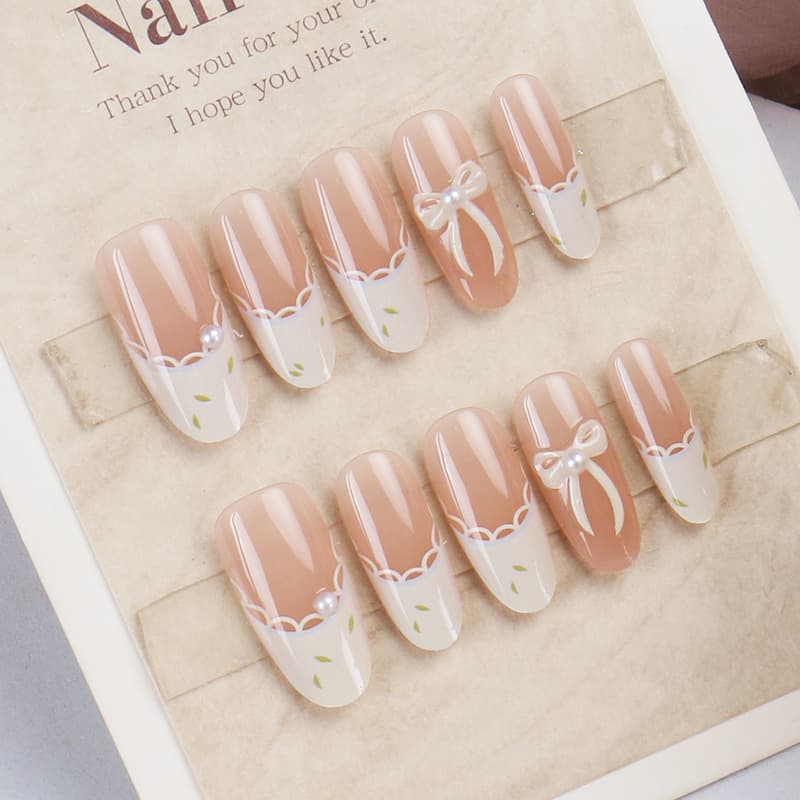 Spring and Summer Hot Style Wearable Nail Tips Premium Lace French Manicure Stickers Sweet Girl Fake Nails