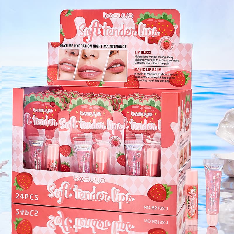 Cross-border exclusive supply of BOSUYA fruit lip balm temperature changing lip balm + pearlescent lip oil set lip balm lip oil
