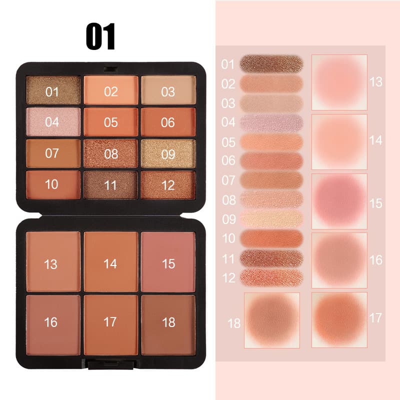 BSIMONE Cross-border Cosmetics 18-Color Eyeshadow and Blush Palette Matte, Shimmer, Glitter, Earth Tones, Multi-Color Portable Eyeshadow Palette