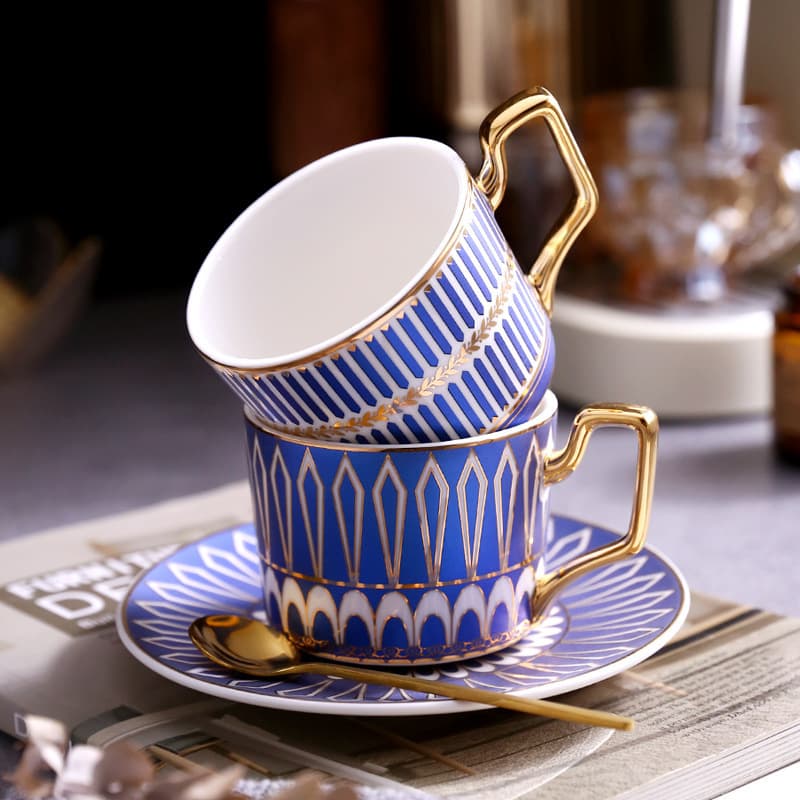 British Luxury Ceramic Coffee Cup Set, European Style Small Luxury Coffee Cup and Saucer Set, Premium Home Use Cup and Water Cup
