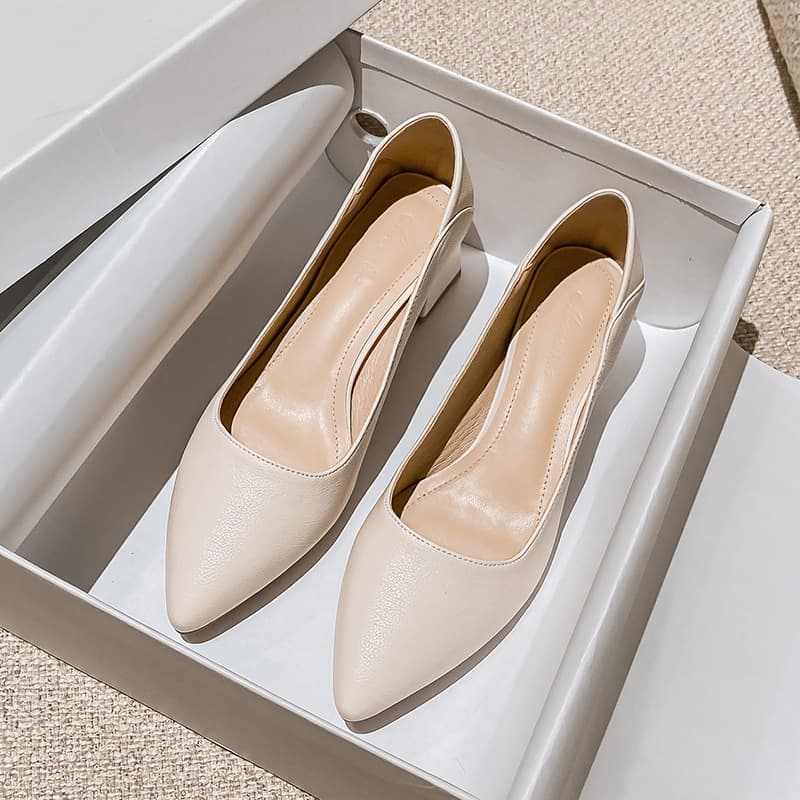 2026 New Spring Autumn Versatile Pointed Toe High Heels Women's Work Shoes Chunky Heel Soft Leather Mid Heel Plus Size