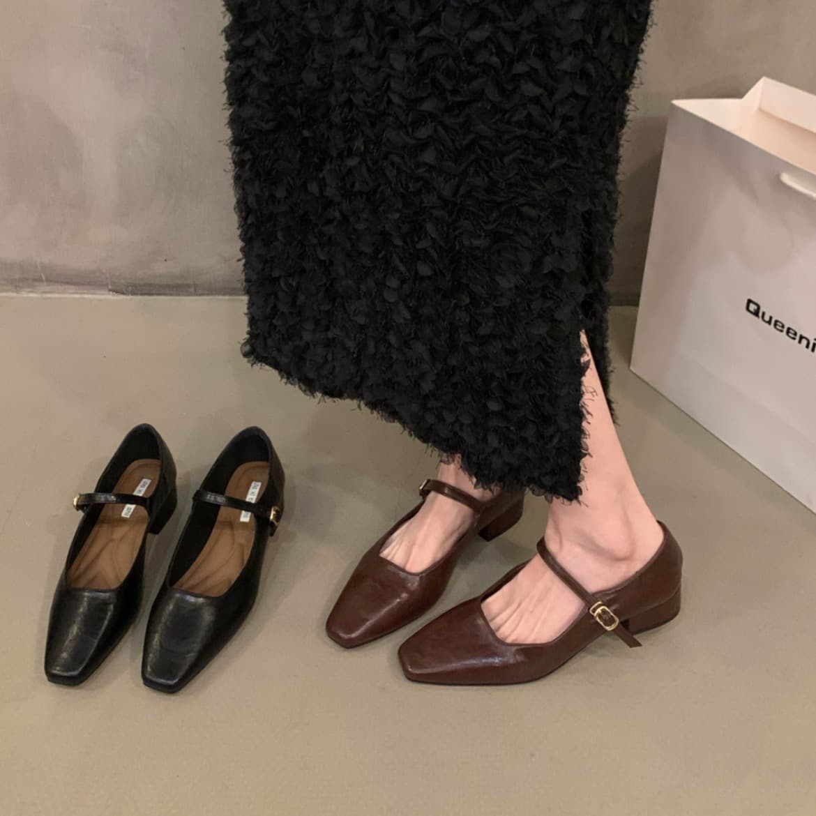 Vintage French Retro Mary Jane Shoes Brown Flats Shallow Mouth Winter Korean Style Women's Shoes for Dresses Leather Shoes