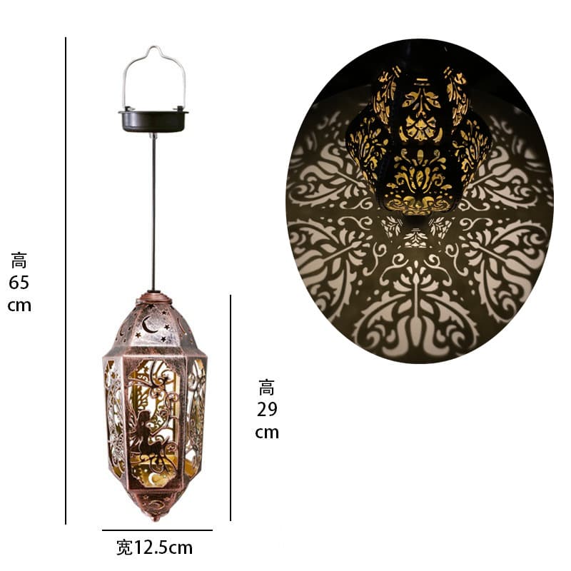 Wrought Iron Waterproof Solar Light Water Drop Lamp Outdoor Garden Courtyard Landscape Hollow Decorative Projection Light Lawn Hanging Light