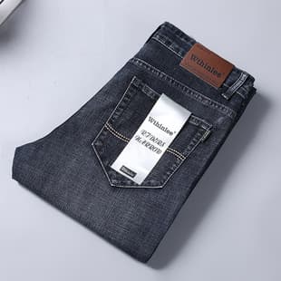 Wthinlee Drop Shipping Spring Autumn Mid-Waist Men's Jeans Straight Loose Business Casual Trendy Long Pants