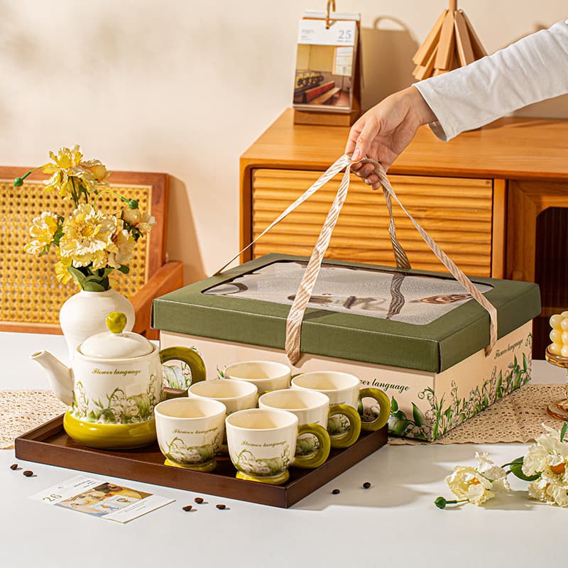 Light Luxury High-End Ceramic Tea and Water Set Gift Box, Practical Gift for Housewarming, Wedding, or for the Bride, Souvenir Gift
