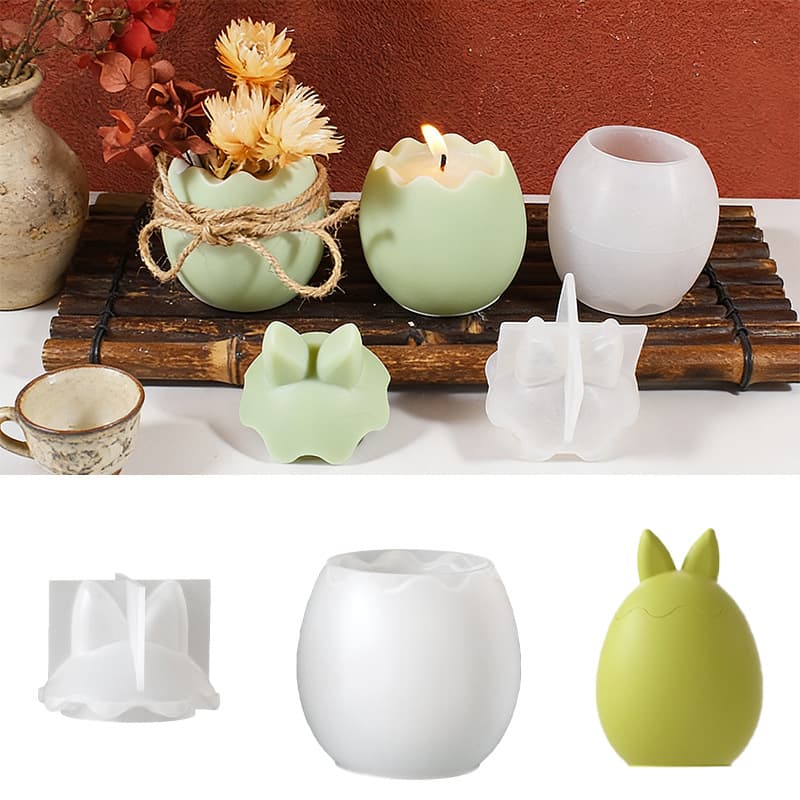 Easter Bunny Ear Eggshell Candle Cup DIY Colored Egg Bunny Storage Jar Plaster Resin Silicone Mold