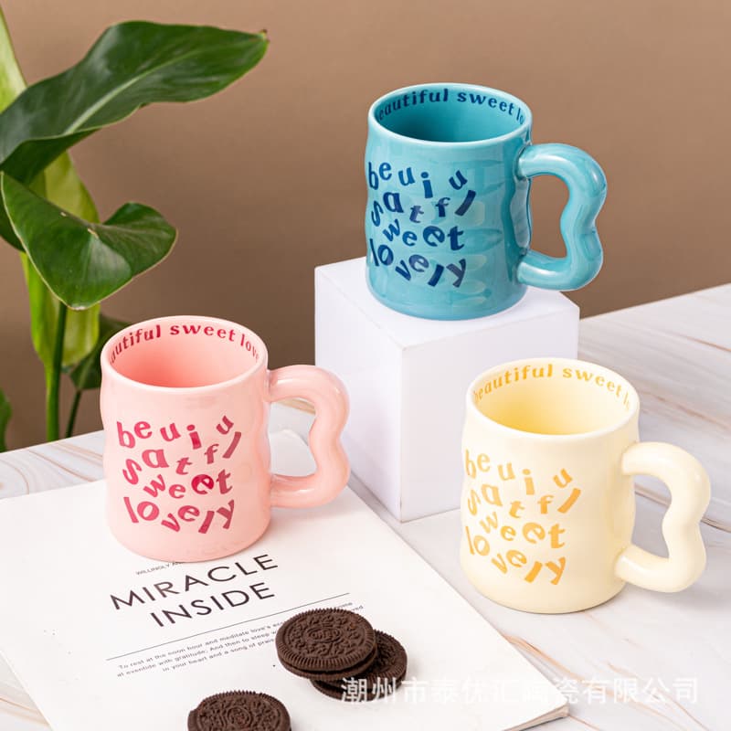 Cartoon English Ceramic Mug Souvenir Gift for Men Women Students Couples Water Cup Coffee Cup Valentine's Day Gift