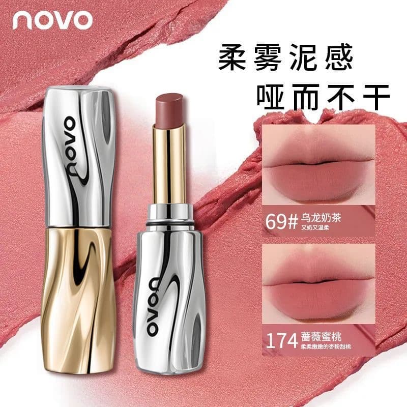 NOVO Matte Lock Lipstick, Nude Matte, Long-Lasting, Student-Friendly, Natural Look, Brightening Lipstick