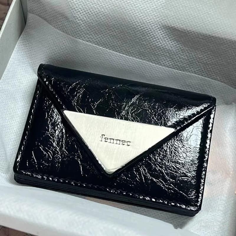New Korean niche FENnec leather card holder with triangle sign, flip-top, classic coin purse, and multiple colors.
