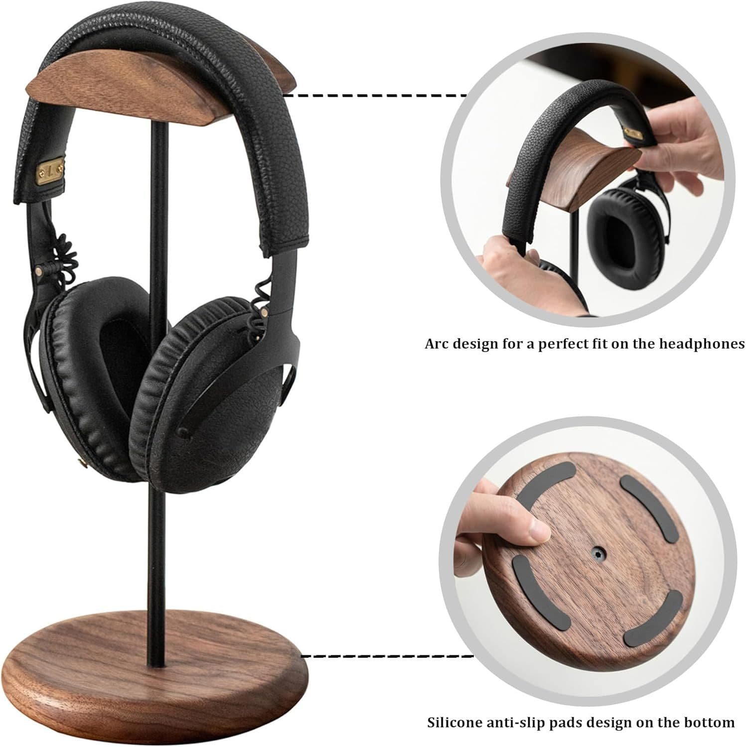 Cross-Border Headphone Stand, Black Walnut Wood Headset Holder, Minimalist Display Hanger