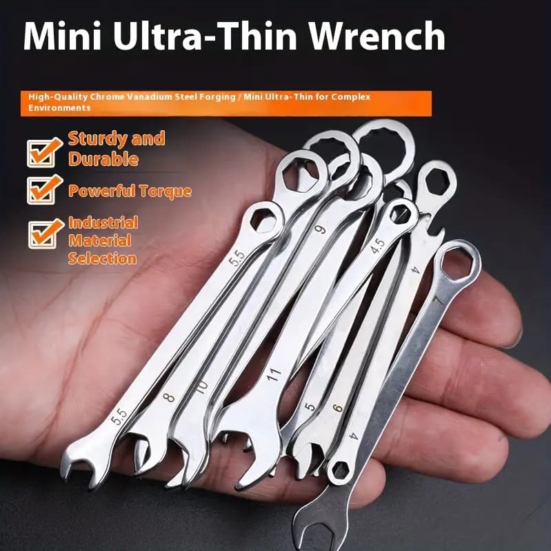 10-Piece Mini Wrench Double-End Dual-Use Open-End Wrench, Metric and Imperial Ultra-Thin Wrench, Multi-Function Combination Wrench