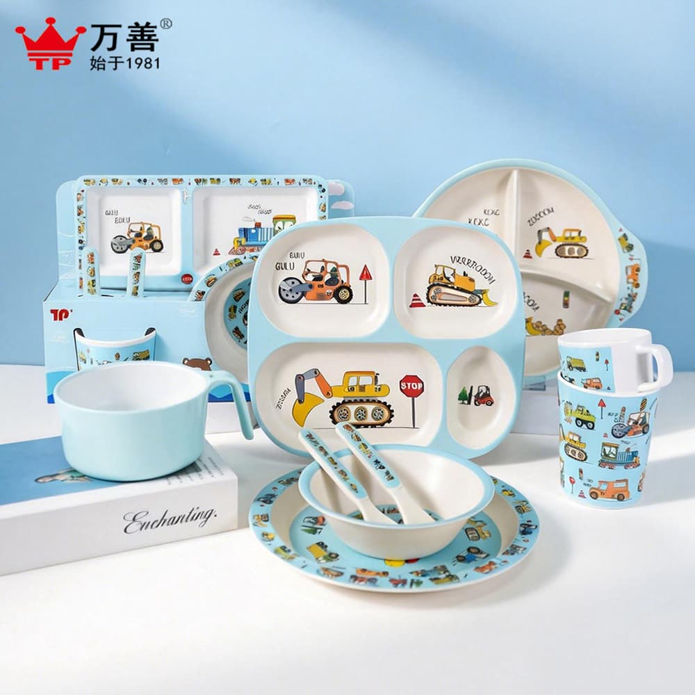 Mimosa Children's Dinnerware Set Baby Complementary Food Bowl Anti-fall Plate Little Car Cute Dishwasher Safe Utensils