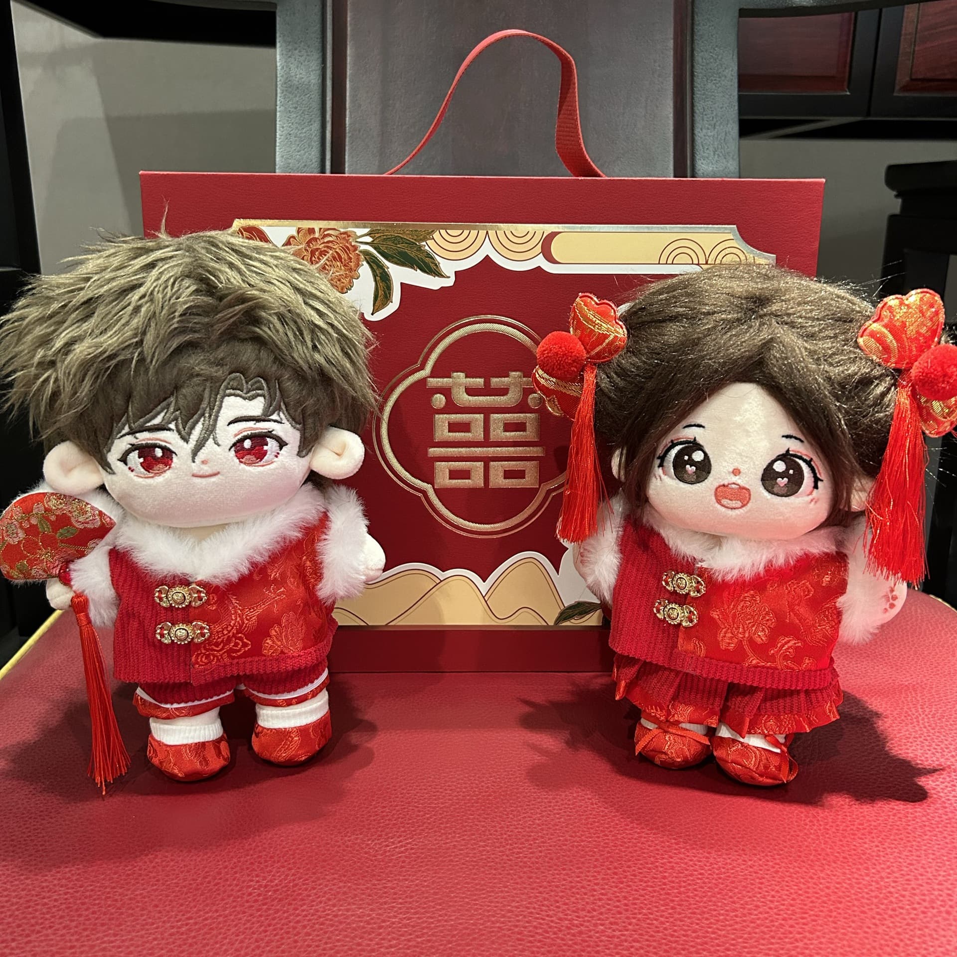 New Premium Chinese-style Wedding Bedding Cotton Dolls Pair - Adorable Festive Plush Toys for Couples