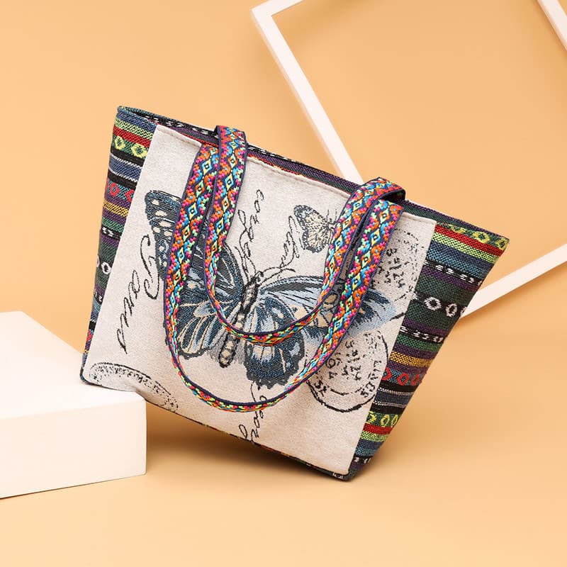 Shoulder Bag Work Tote Student Canvas Handbag Chinese Style Bag for Women College Class Bag Ethnic Minority