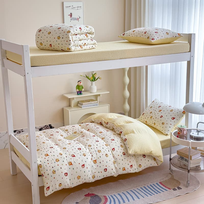 Puff gauze bed four-piece set 2026 new machine washable student dormitory bed sheets and quilt three-piece bed set