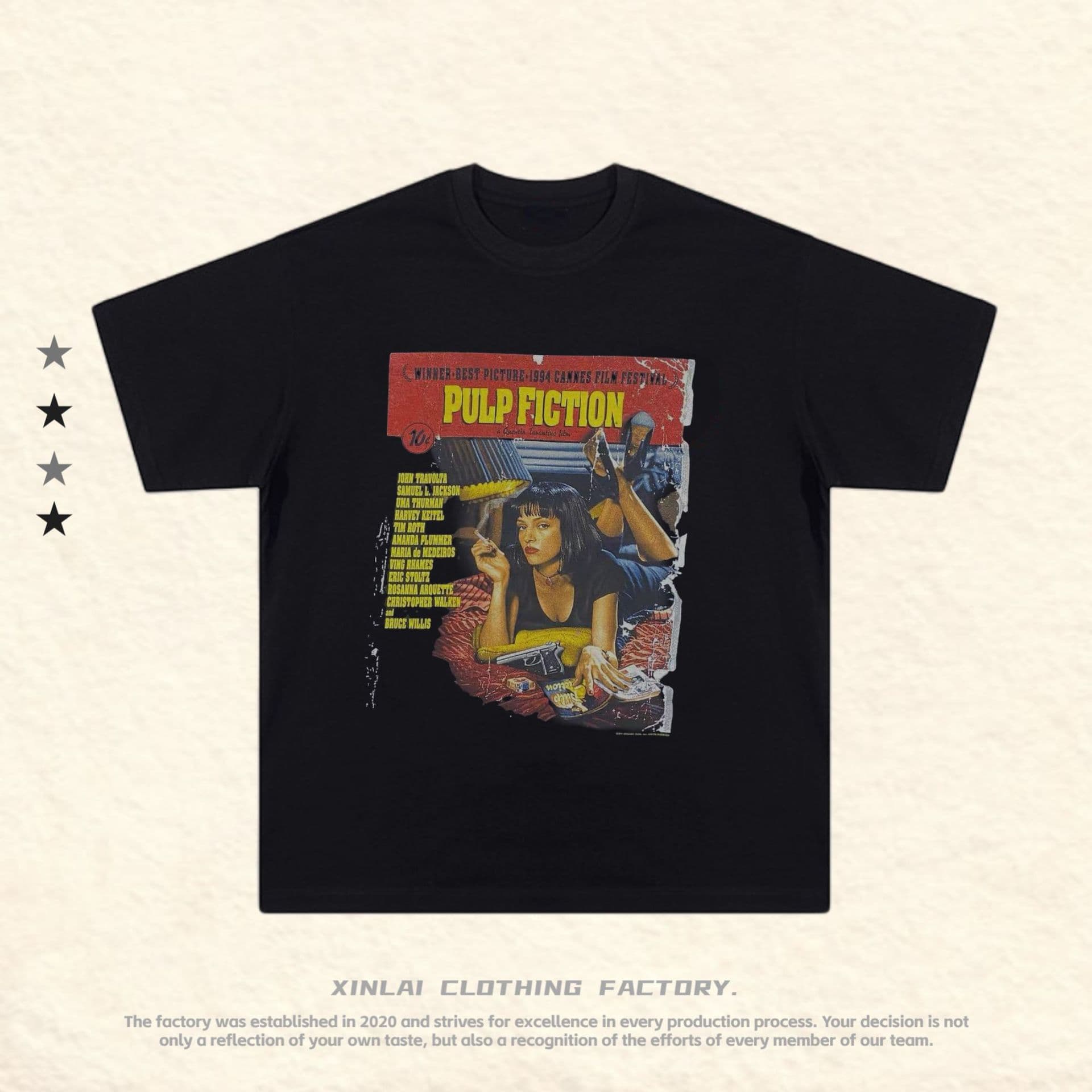 Vintage Pulp Fiction Movie Poster Inspired T-Shirt Trendy Crew Neck Short Sleeves For Men And Women Low Brow Literature Cover Design