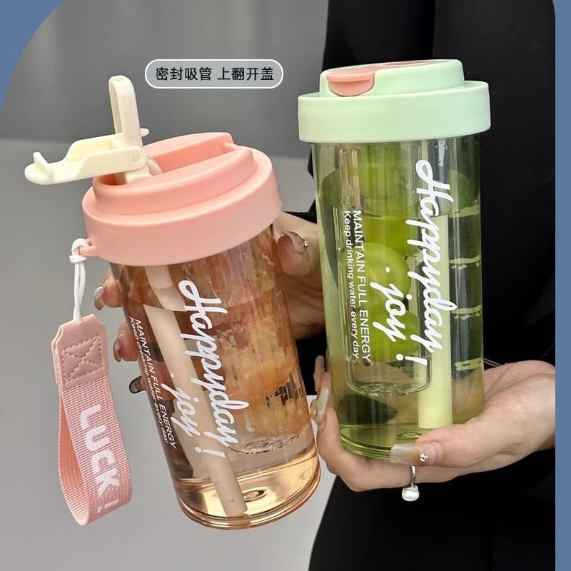 Best-selling Casual Cup Flower Tea Cup Fruit Tea Cup Portable Plastic Cup with Tea Strainer Student Simple Water Cup Straw Cup