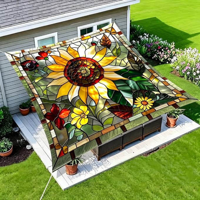 TEMU Best-Selling Camping Shade Canopy Garden Sunscreen Printed Hanging Cloth Awning Outdoor Picnic Cloth Background Custom