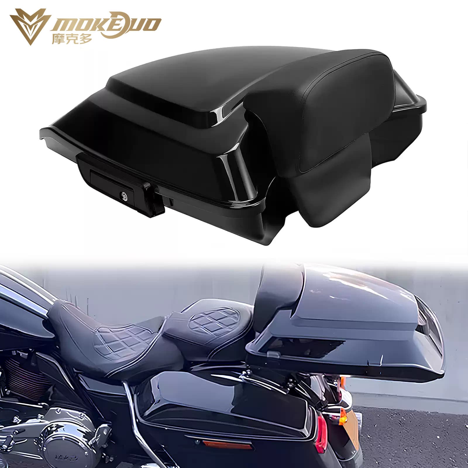 Compatible with Harley Street Glide Road King Touring Modified New Trunk Storage Box with Backrest 14-25 Years