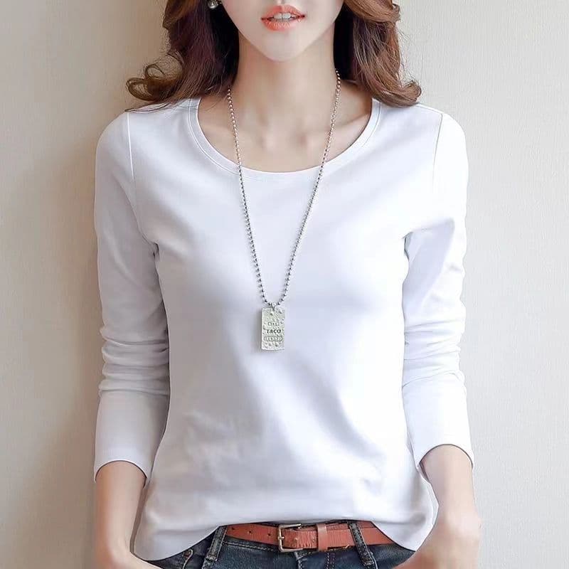 Long Sleeve T-Shirt for Women Slim Fit Solid Color Basic Tee Korean Style New Versatile