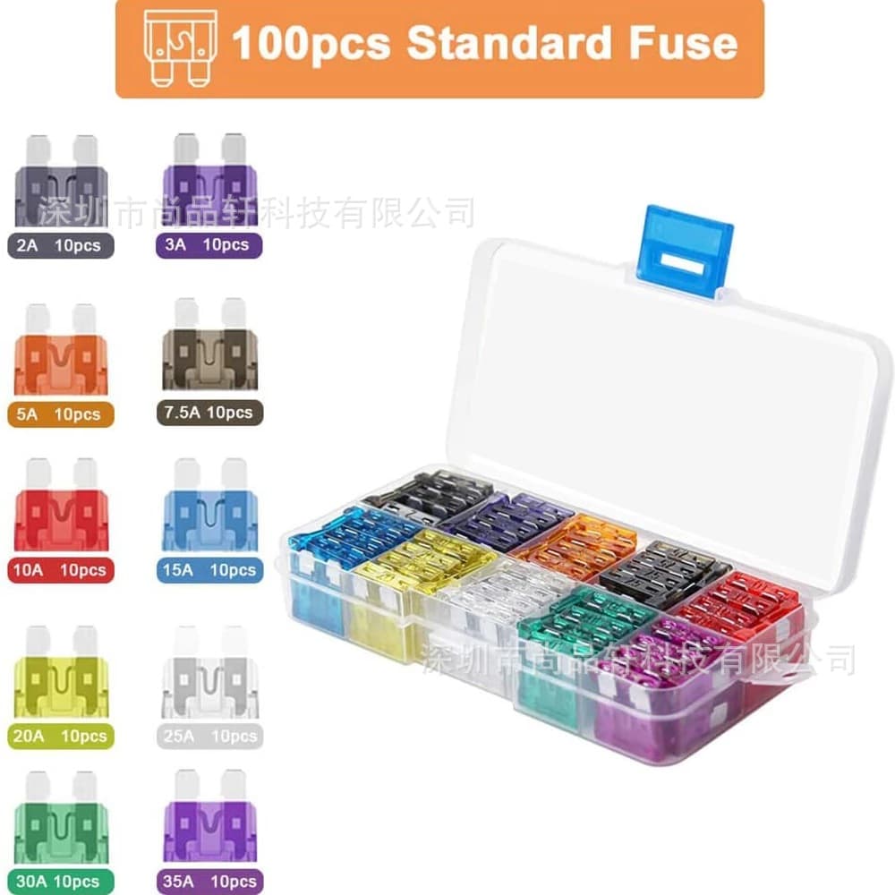 100PCS 2A-35A Medium Automotive Fuses, 10 Specifications for Ignition, Headlights, AC Fuse Links
