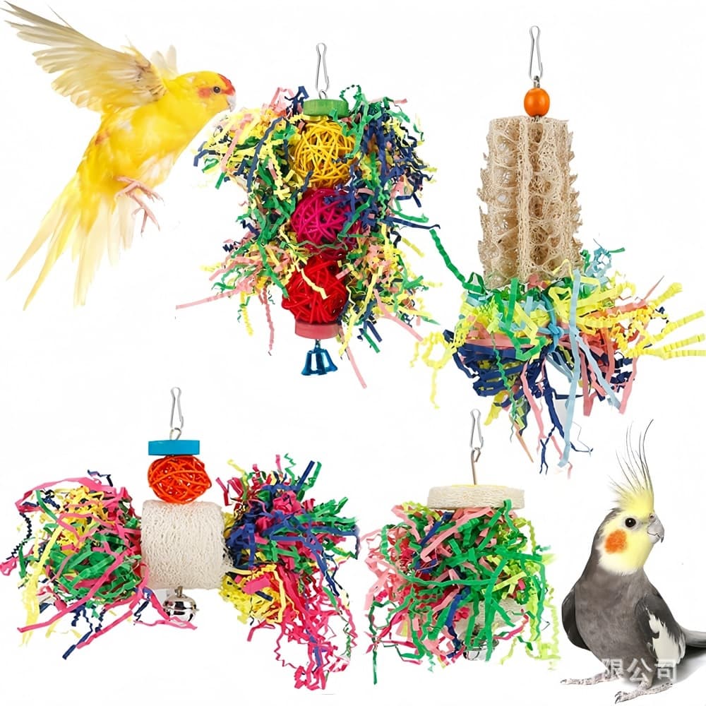 4-Piece Parrot Toy Set Bird Toys Bird Supplies Paper Vine Ball Loofah Toy Set