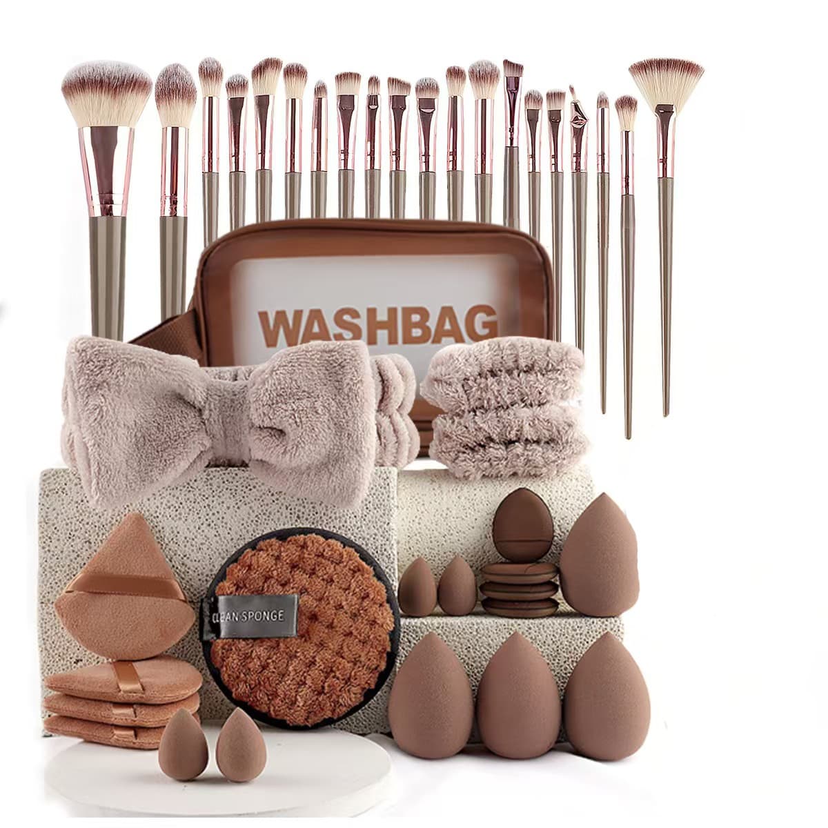 41-piece powder puff set, 20 powder puffs, 20 makeup brushes, not easy to eat powder, portable beauty tools for novice makeup artists
