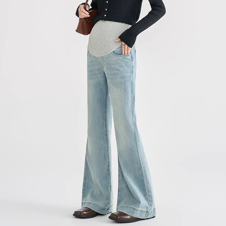 Maternity Jeans for Spring and Fall, Flared Pants for Autumn and Winter, Non-Constricting Belly, Autumn Clothing, In-Stock for Drop Shipping