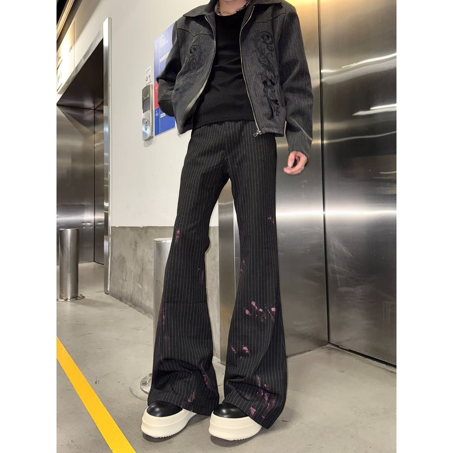 yingzq black vertical striped straight-leg boot-cut trousers for men cleanfit high-end casual slim suit trousers