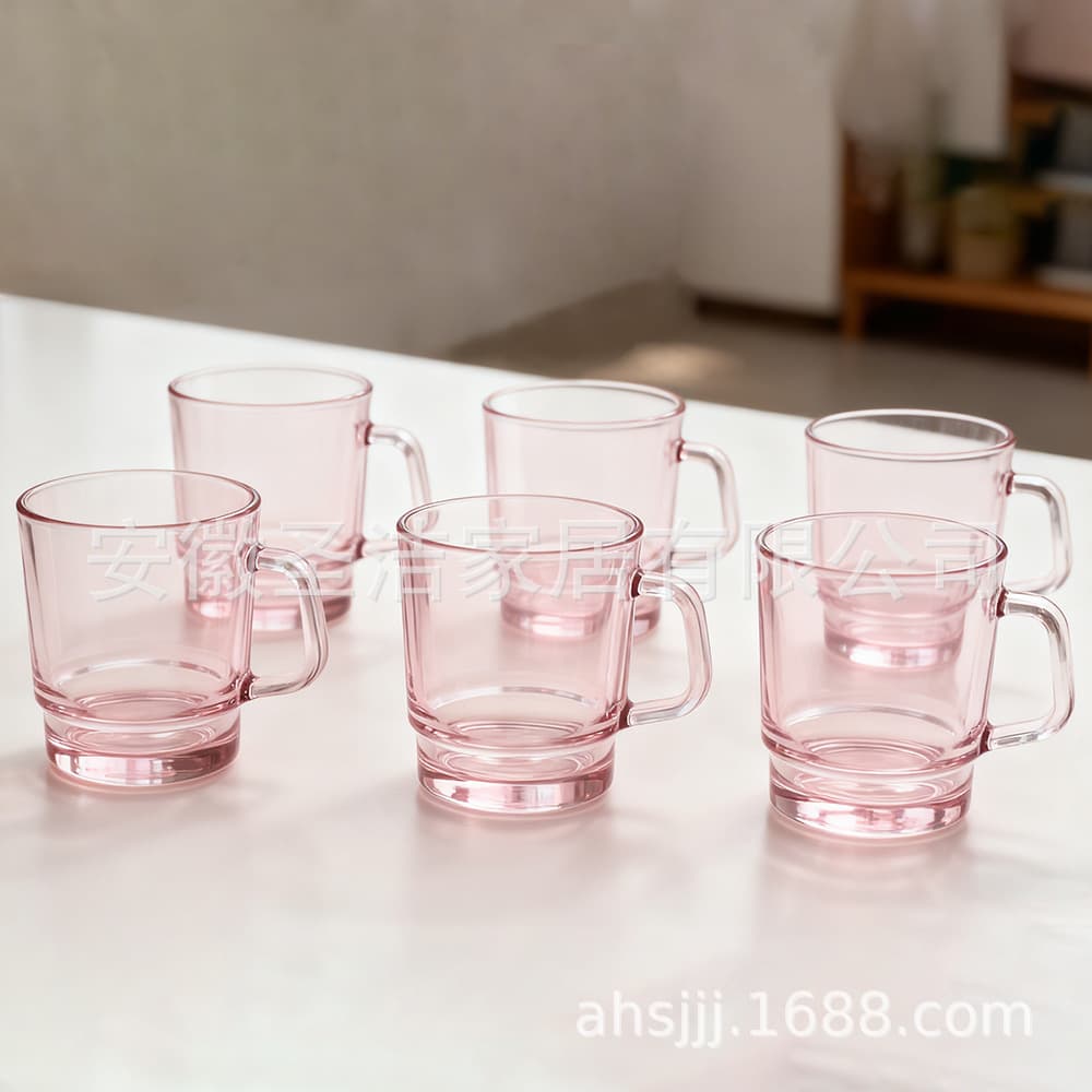Household Glass Coffee Cup with Handle, Transparent Bamboo Pattern Cup for Flower Tea and Beverages, Heat-Resistant, Wholesale for Casual Dining