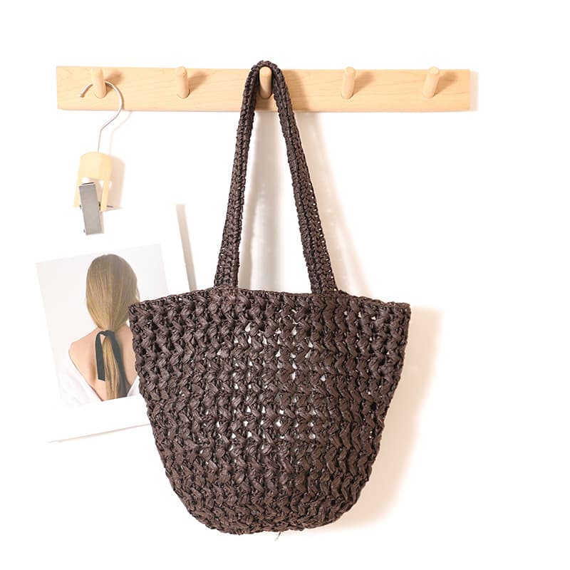 Elegant Minimalist Large Capacity Shoulder Straw Bag New Versatile Solid Color Woven Bag Beach Vacation Sand Beach Bag