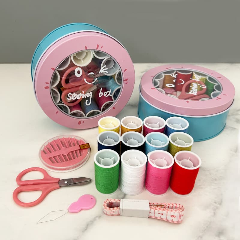 Factory Direct Round Tin Sewing Kit Set, Home Mending Tools, Household Student Sewing Set Storage Box