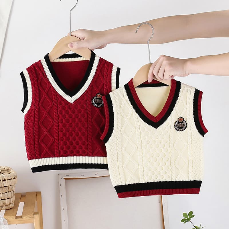 Boys' Knitted Vest V-Neck Spring/Autumn Outer Wear Girls' Baby Sweater Infant Wool Waistcoat Baby Sleeveless Jacket Stylish Outer Layer